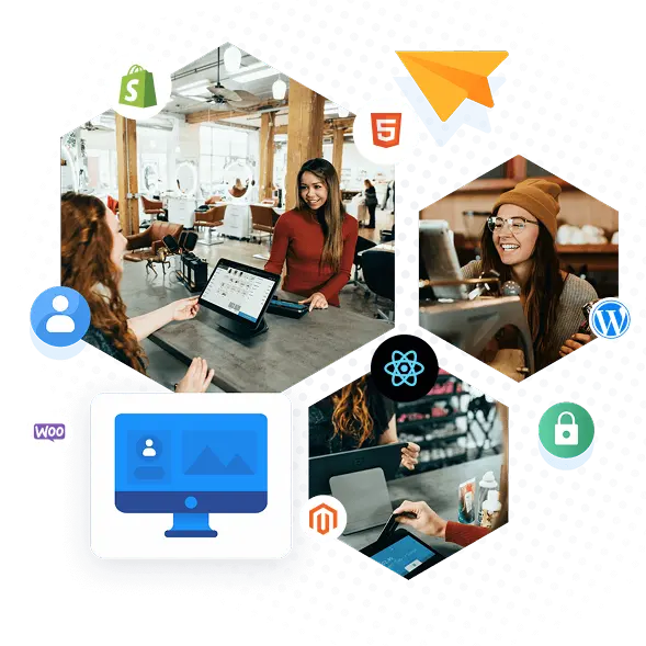 Team of developers working together in a website development company on custom business websites