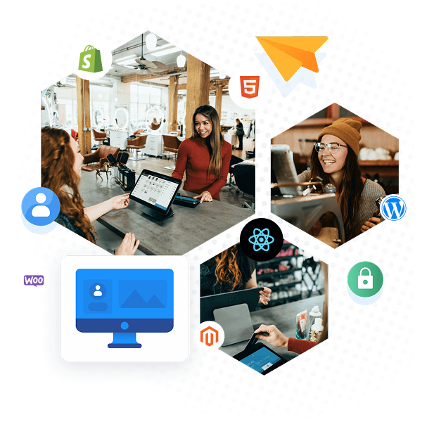 Team of developers working together in a website development company on custom business websites